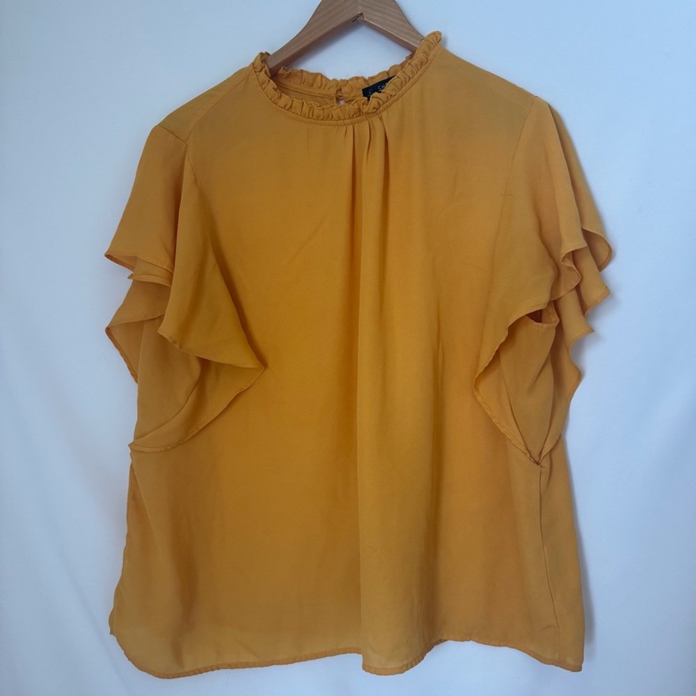 SHEIN Mustard Ruffle Sleeve Blouse